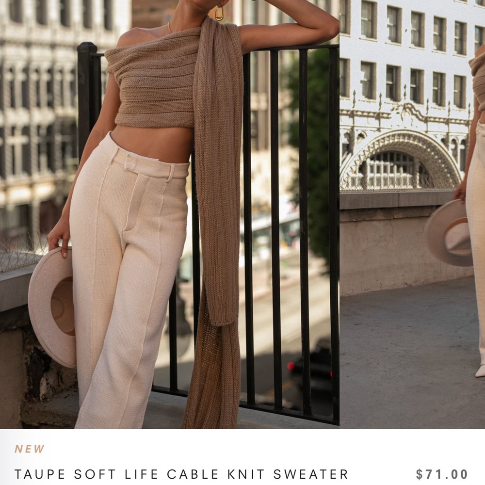 NWT TAUPE CABLE KNIT SWEATER TOP